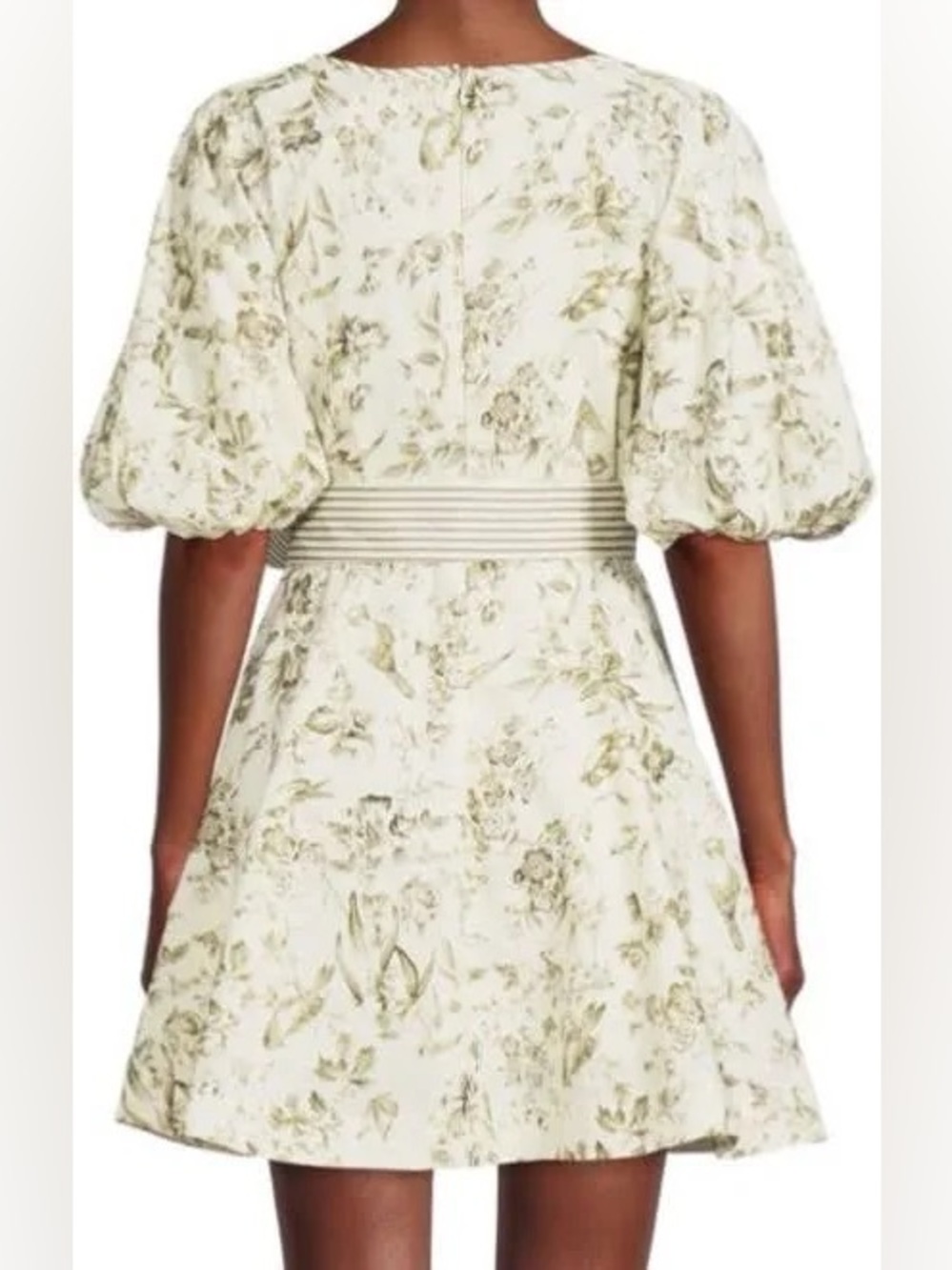 NWT CAARA Mika Floral Puff Sleeve Mini Dress Linen Blend Tie Waist Large - Picture 3 of 7